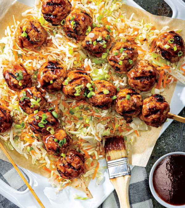 BBQ Pork Meatball Skewers & Slaw
