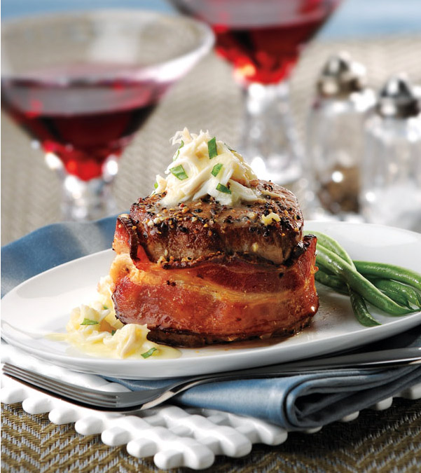 Bacon-Wrapped Filet Mignon with Crab Sauce