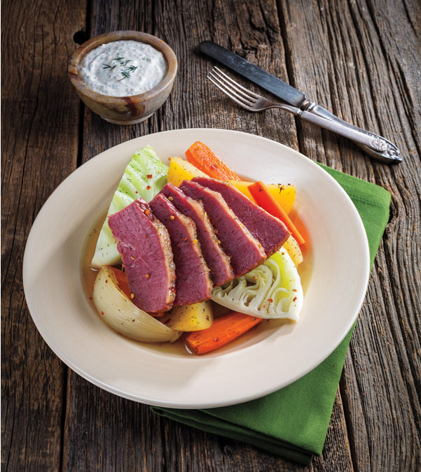 Corned Beef with Vegetables and Mustard-Dill Sauce