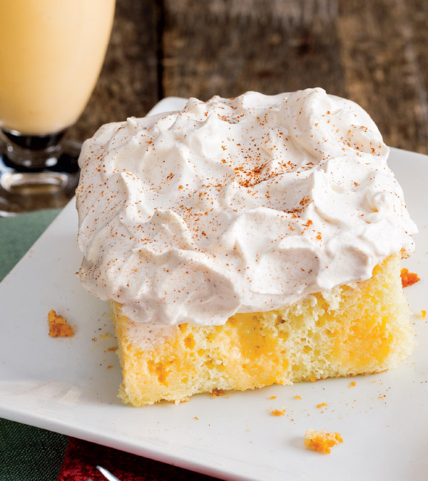 Eggnog Poke Cake with Cinnamon Whipped Cream