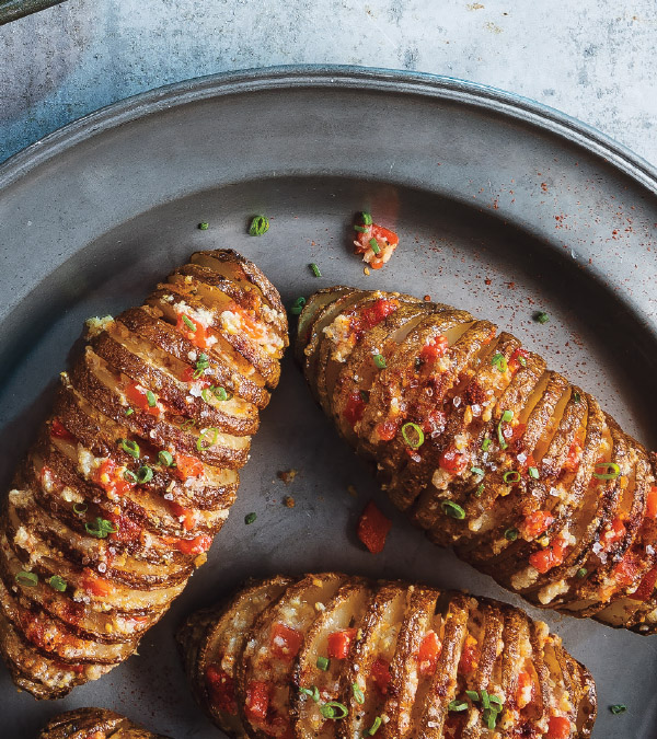 Hasselback Potatoes with Horseradish & Roasted Red Peppers