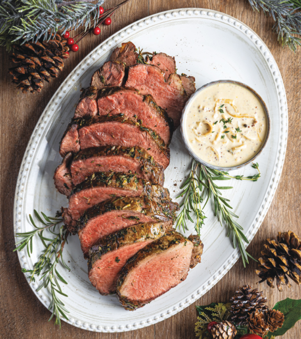 Herb-Roasted Beef Tenderloin with Horseradish-Mustard Cream Sauce