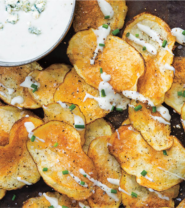 Homemade Potato Chips with Blue Cheese Sauce