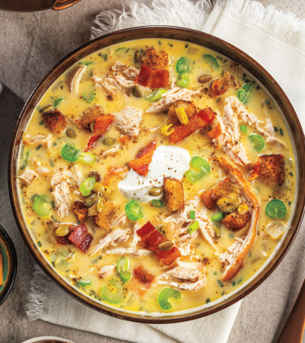 Loaded Leftover Soup with Stuffing Croutons