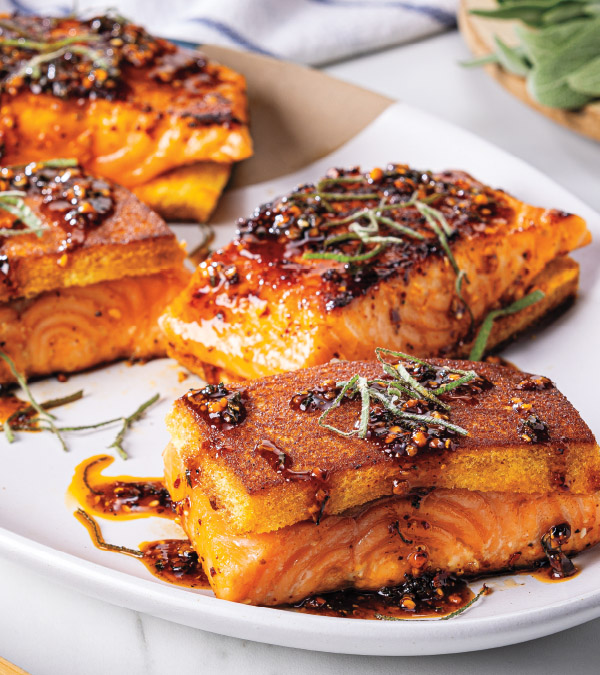 Maple-Chili Crisp Salmon with Brioche Crust