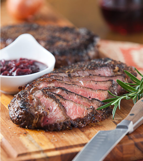 Pan-Roasted New York Strip with Cabernet Shallot Confit