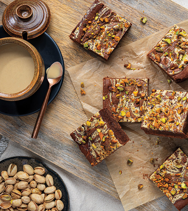 Pistachio, Tahini & Dark Chocolate Brownies