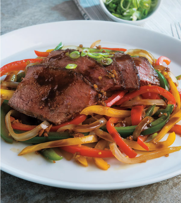 Sesame-Lime London Broil with Stir-Fried Veggies