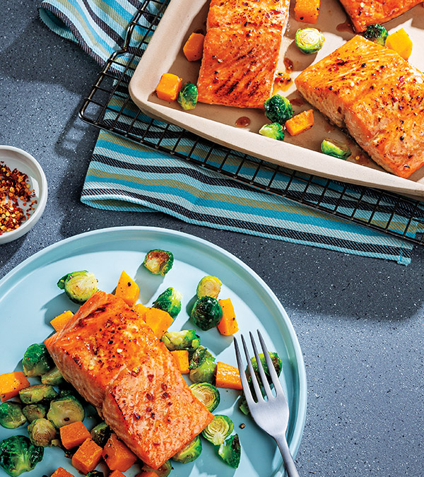 Sheet-Pan Honey Mustard Glazed Salmon with Roasted Vegetables