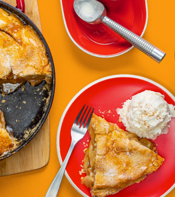 Skillet Pear Pie with Vanilla Ice Cream