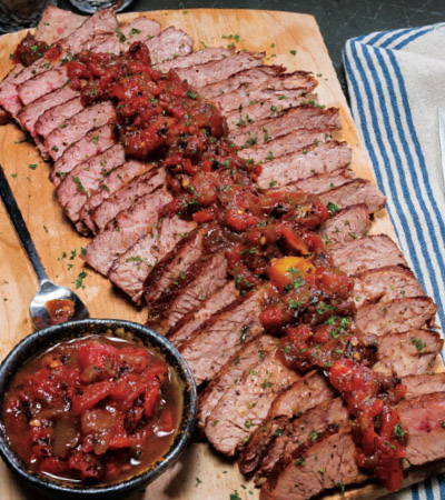 Slow Cooker Marinated Flank Steak with Savory Tomato-Onion Jam