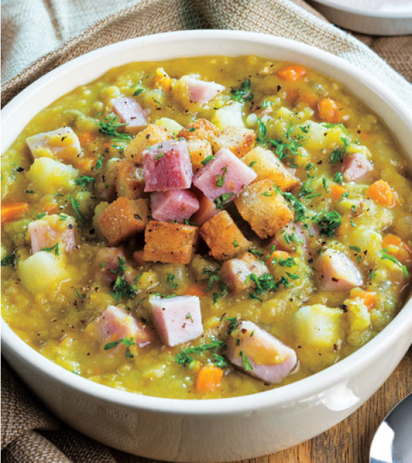 Slow Cooker Split Pea & Ham Soup with Seasoned Croutons