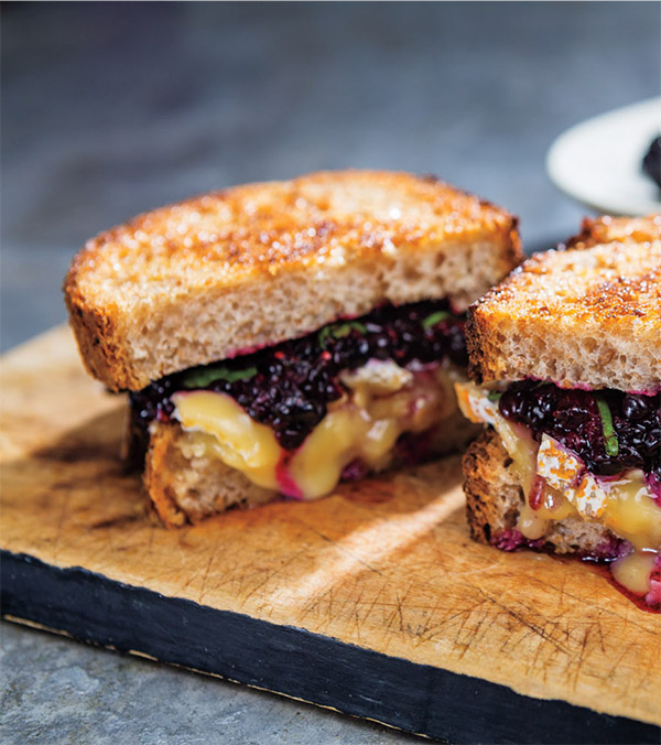 Smashed Blackberry, Basil & Camembert Grilled Cheese