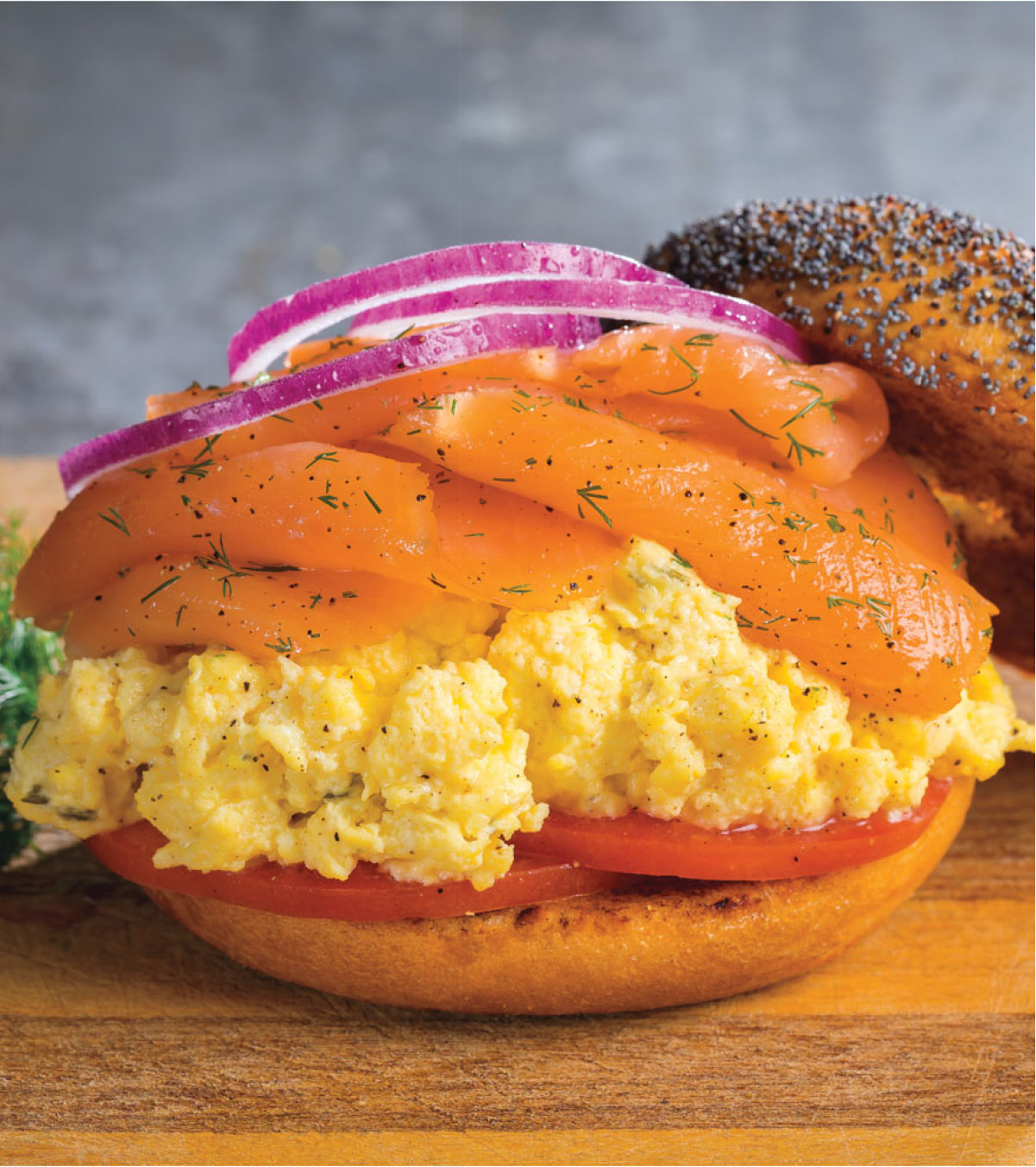 Smoked Salmon Scrambled Egg Bagel Sandwich