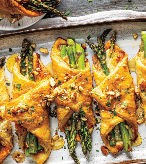 Smoky Puff Pastry Asparagus Bundles with Almond Honey