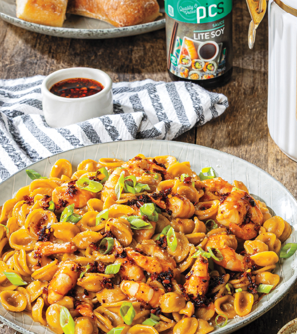 Soy-Butter Noodles with Shrimp