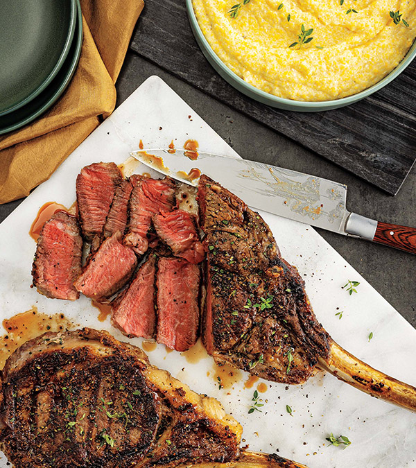 Tomahawk Steak with Creamy Chèvre Polenta