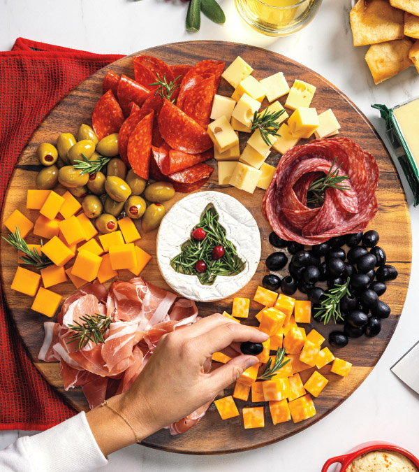 Wreath-Shaped Cheese, Meat and Hummus Board