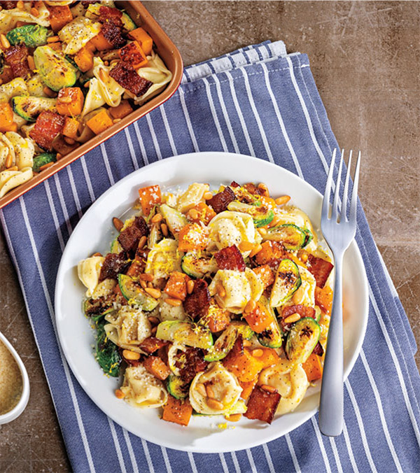 Sheet-Pan Butternut Squash, Bacon & Brussels Sprouts Tortelloni