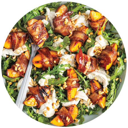 Grilled Bacon-Wrapped Peaches & Burrata Salad