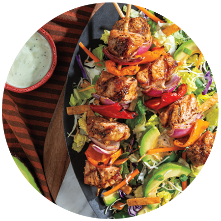 Pork Tenderloin & Veggie Kabobs with Southwest Chopped Salad